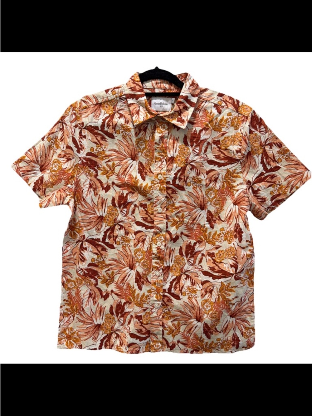 🆕Goodfellow & Co Short-Sleeve Floral Hawaiian  Button-Up Shirt-Rust & Cream Med